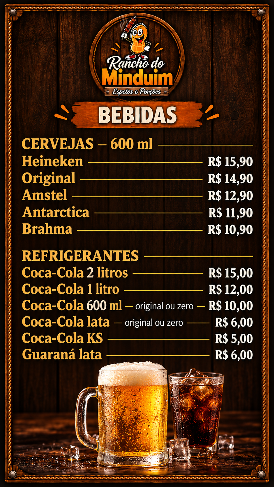 Cardápio Rancho do Minduim — Cervejas e refrigerantes