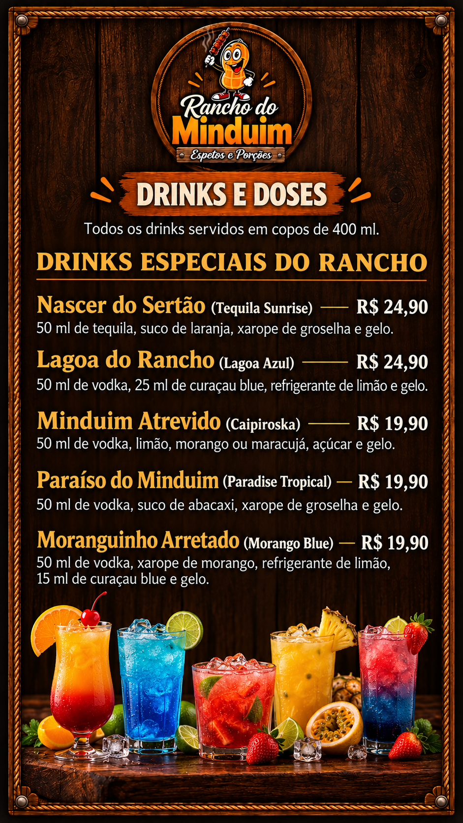 Cardápio Rancho do Minduim — Drinks especiais do Rancho