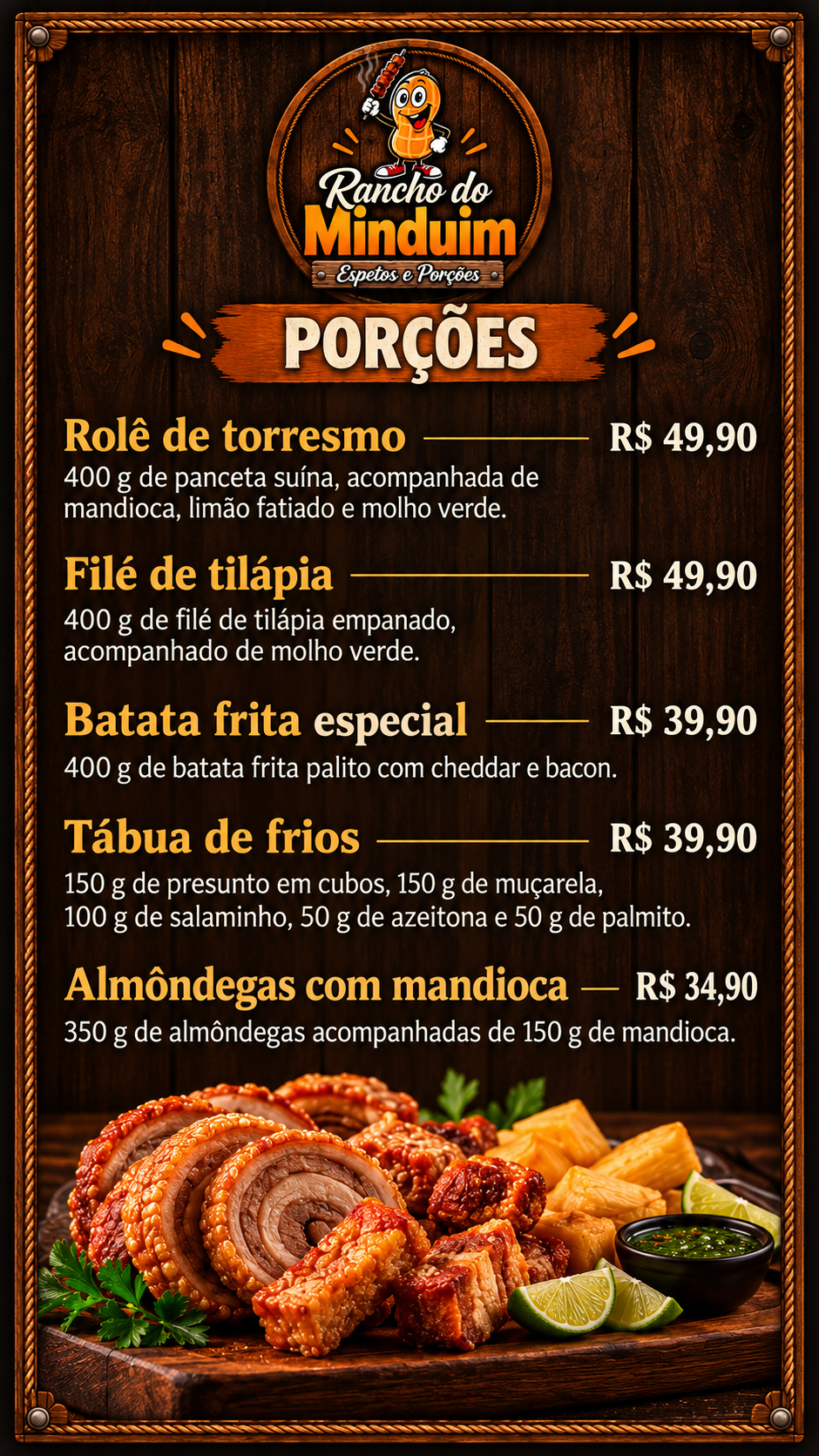 Cardápio Rancho do Minduim — Porções