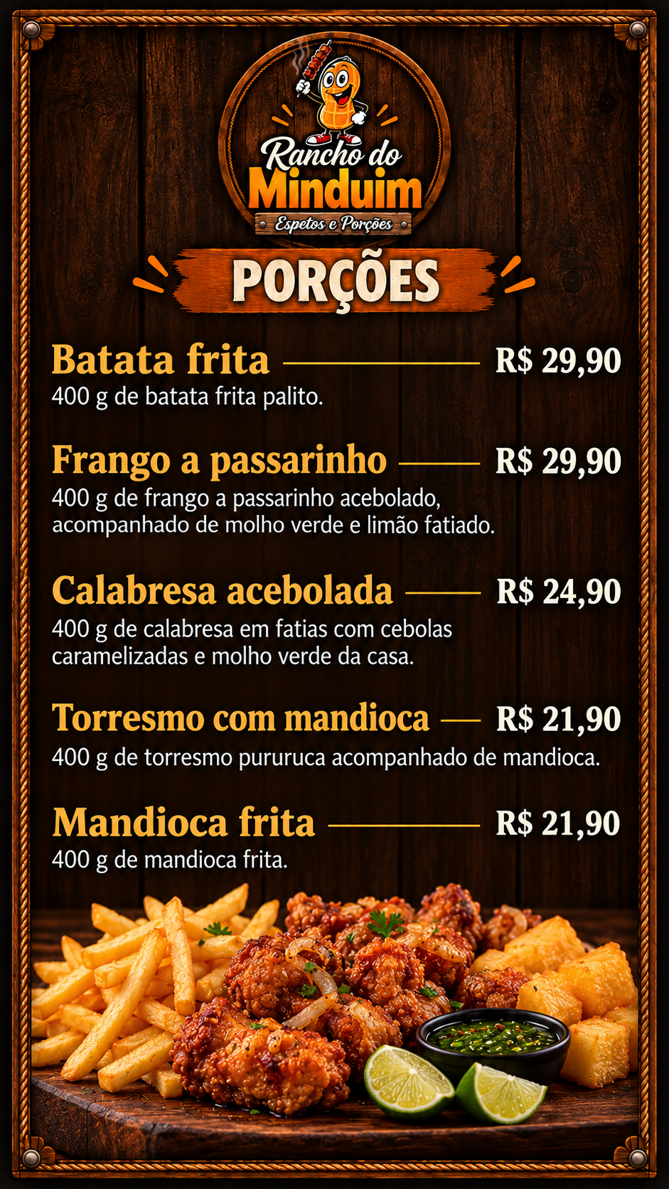 Cardápio Rancho do Minduim — Porções — continuação